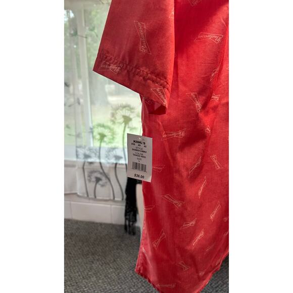 Budweiser Logo NWT Mens SZ L Button Down Short Sleeve Shirt Red BBQ Ocean Boat - Picture 7 of 9